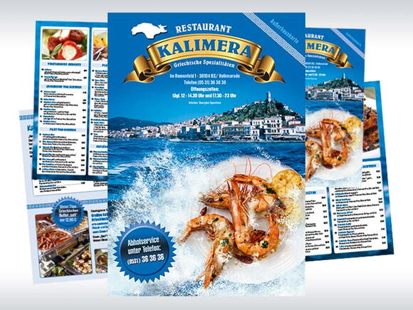 Speisekartendesign für das Restaurant Kalimera